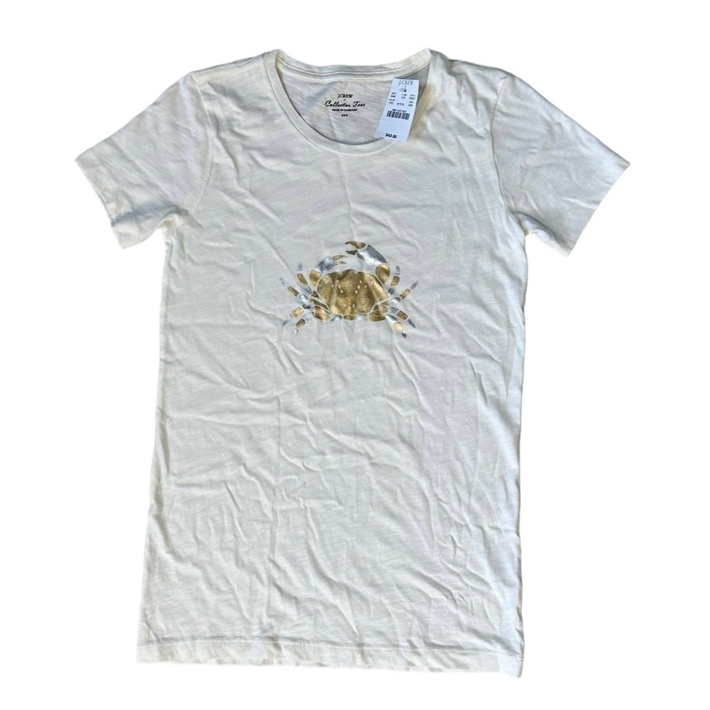 NWT J.Crew Collector Tee Women’s Ivory/Gold Metallic Crab Shirt Size XXS - Picture 2 of 5